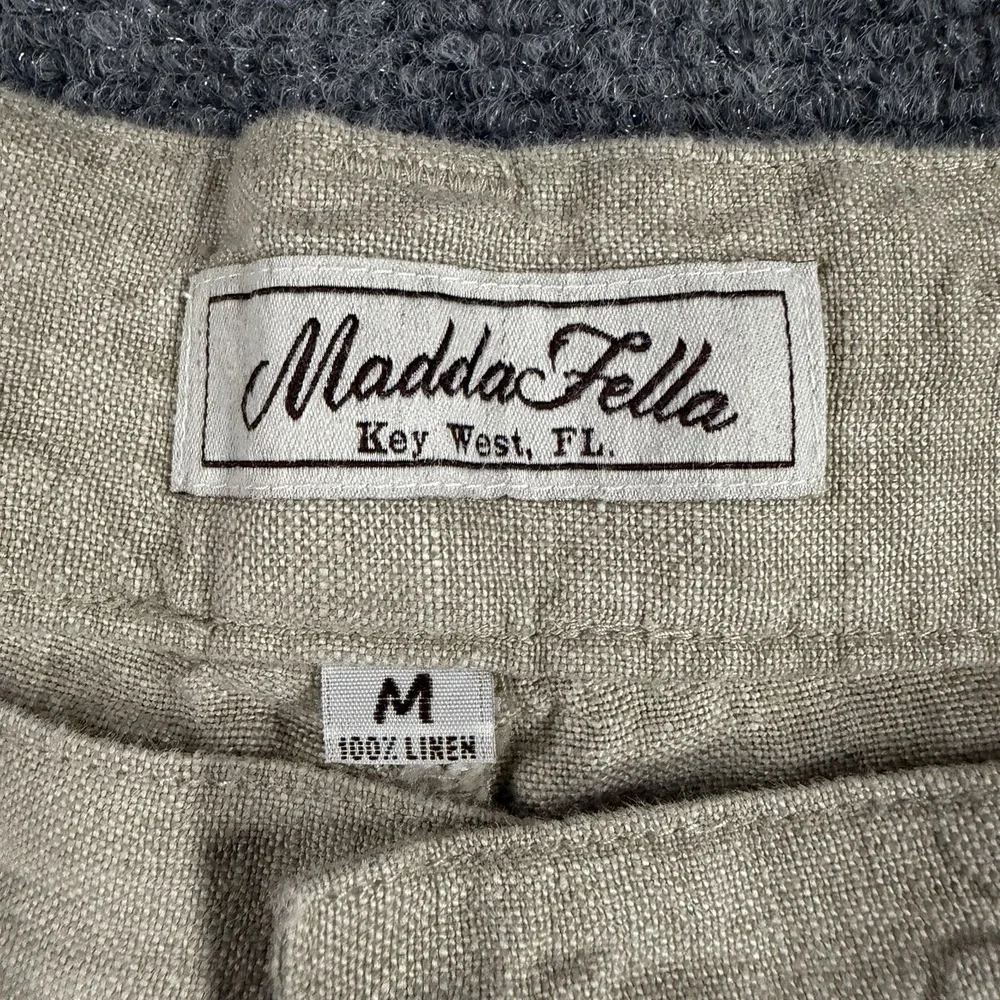 Madda Fella Linen Pants Mens Medium Beige Drawstring Beach Tropical Resort